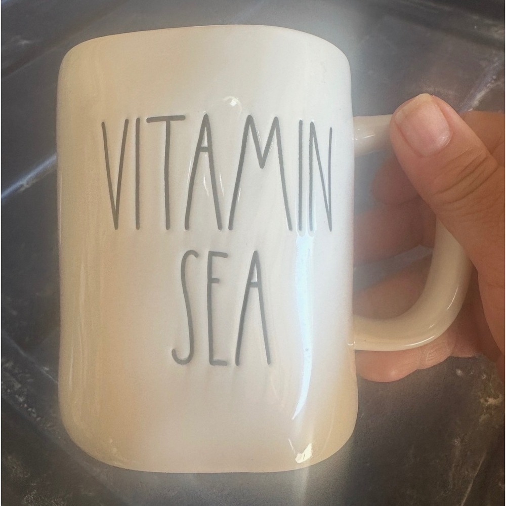 Rae Dunn Vitamin Sea Seahorse Coffee Mug White Ceramic Nautical Coastal Cup